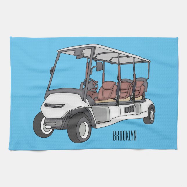 Golfwagen/Golf Buggy Cartoon Abbildung Geschirrtuch (Horizontal)