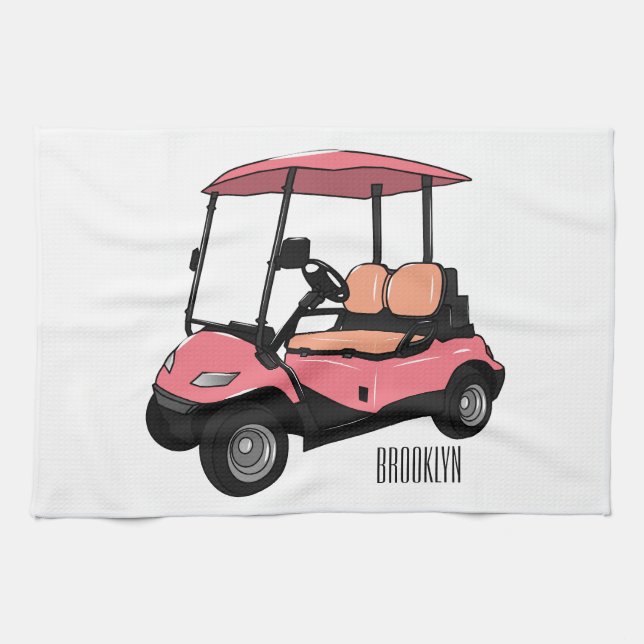 Golfwagen/Golf Buggy Cartoon Abbildung Geschirrtuch (Horizontal)
