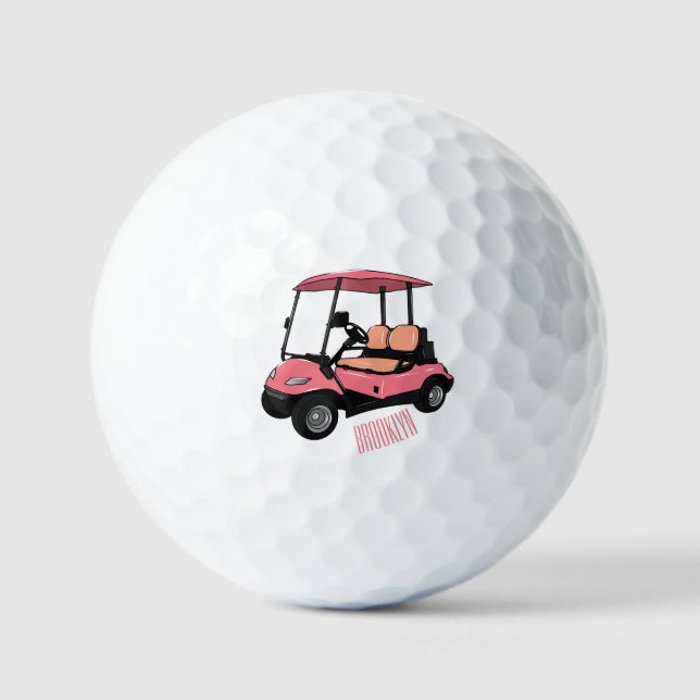 Golfwagen/Golf Buggy Cartoon Abbildung Golfball (Vorderseite)