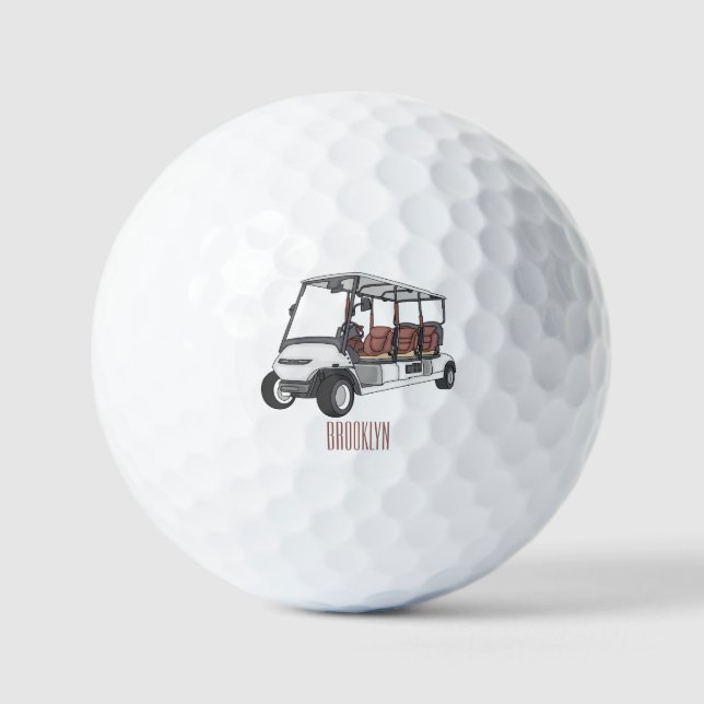 Golfwagen/Golf Buggy Cartoon Abbildung Golfball (Vorderseite)