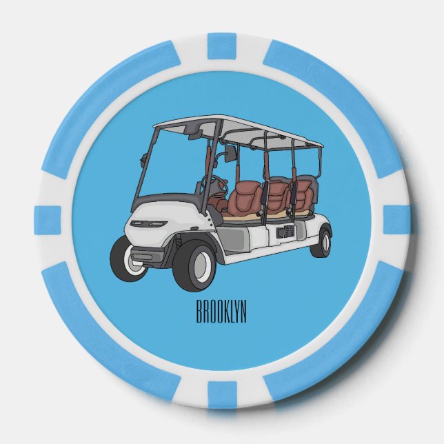 Golfwagen/Golf Buggy Cartoon Abbildung Pokerchips (Vorderseite)