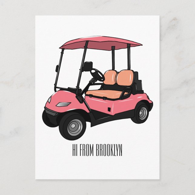 Golfwagen/Golf Buggy Cartoon Abbildung Postkarte (Vorderseite)