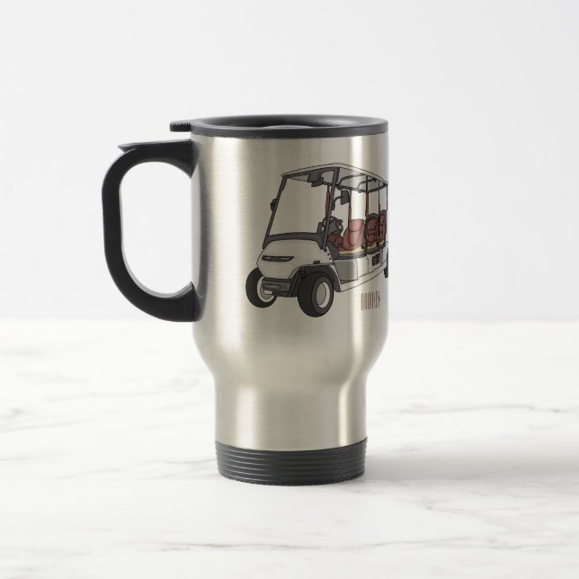 Golfwagen/Golf Buggy Cartoon Abbildung Reisebecher (Links)