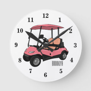 Golfwagen/Golf Buggy Cartoon Abbildung Runde Wanduhr