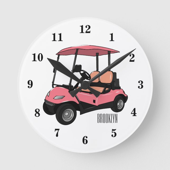 Golfwagen/Golf Buggy Cartoon Abbildung Runde Wanduhr (Vorderseite)
