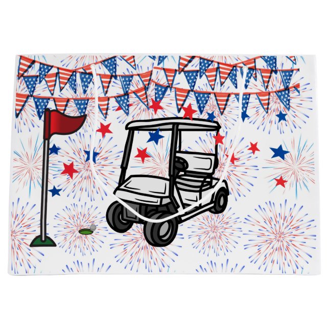 Golfwagen mit Flagge von Amerika für 4. Juli Große Geschenktüte (Vorderseite)