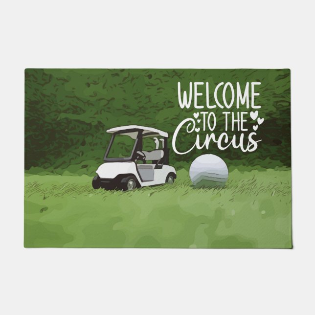 Golfwagen mit Golfball willkommen im Zirkus  Fußmatte (Vorderseite)