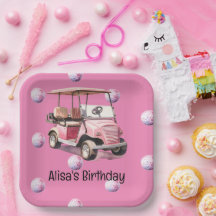 Golfwagen mit Kugel überall auf rosa für Golfer