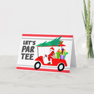 Golfwagen mit Santa Claus Let Par Tee Golfer Karte