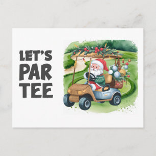 Golfwagen mit Weihnachtsmann Let Par Tee Golfer Postkarte