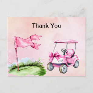 Golfwagen Pink Thema Mädchen Aquarell Danke  Postkarte