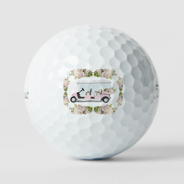 Golfwagen Rosa Blumenmuster  Golfball (Vorderseite)