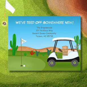 Golfwagen-Umzugskartons Wüsten-Golfplatz Ankündigungspostkarte