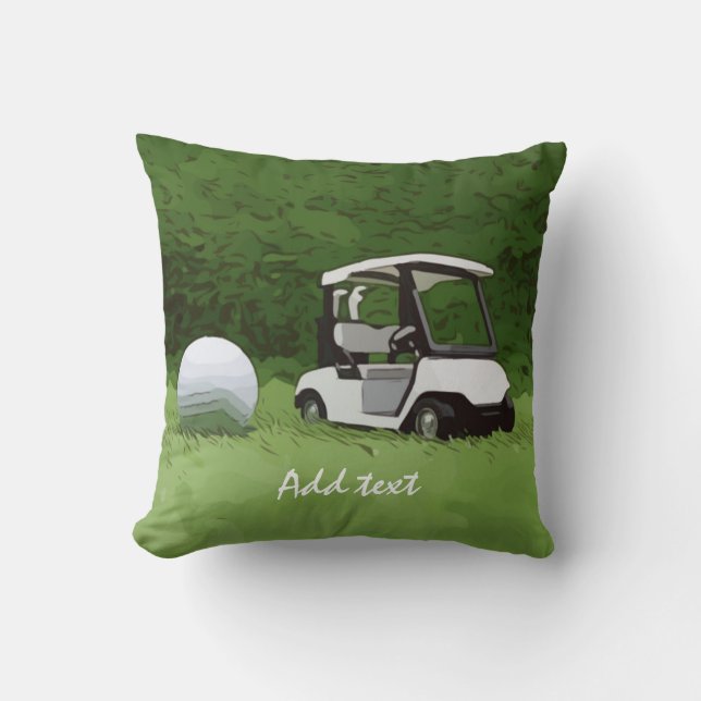 Golfwagen und Golfball auf grünem Gras Golfer Kissen (Vorderseite)