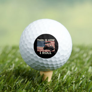 Golfwagenfahrer So rolle ich Amerikanische Flagge Golfball