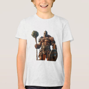 Goliath mit einer Keule auf einem weißen Kurzarm-S Tri-Blend Shirt