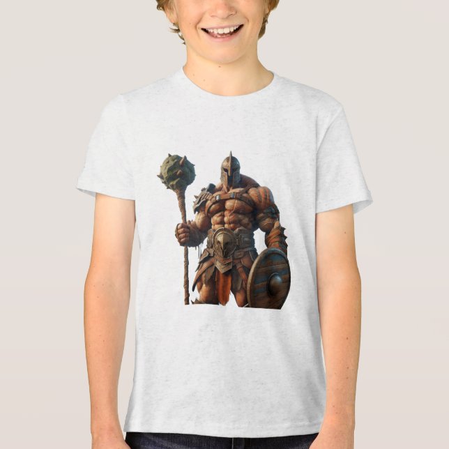 Goliath mit einer Keule auf einem weißen Kurzarm-S Tri-Blend Shirt (Vorderseite)