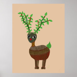 Gond Reindeer Indian Folk Art Digital Poster