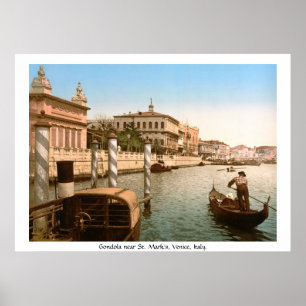 Gondel Vintagen Italiens, Venedig an der Basilika Poster
