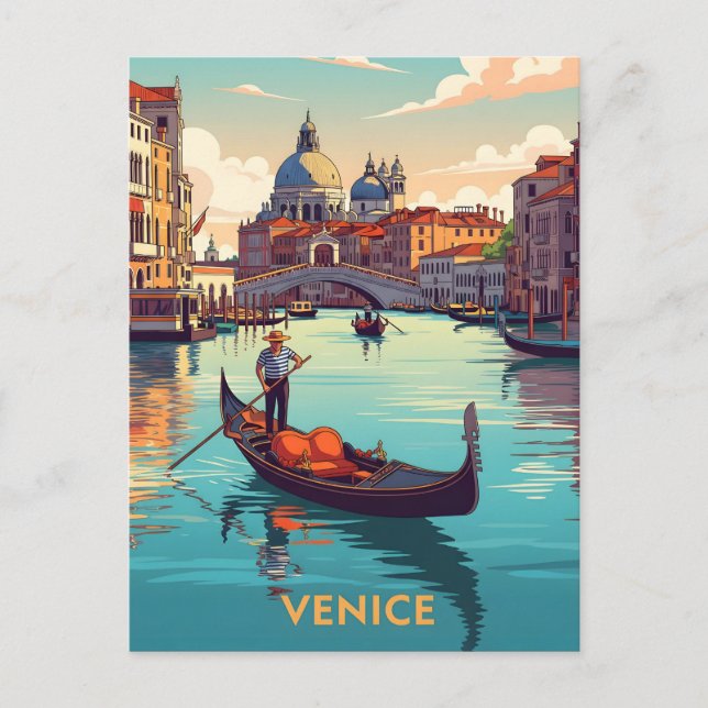 Gondelfahrt in Venedig mit historischen Gebäuden Postkarte (Vorderseite)