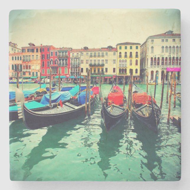 Gondeln am Canale Grande, Venedig, Italien. Retro Steinuntersetzer (Vorderseite)