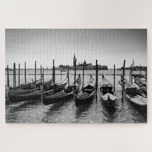 Gondeln in Venedig in Schwarz-Weiß Puzzle (Horizontal)