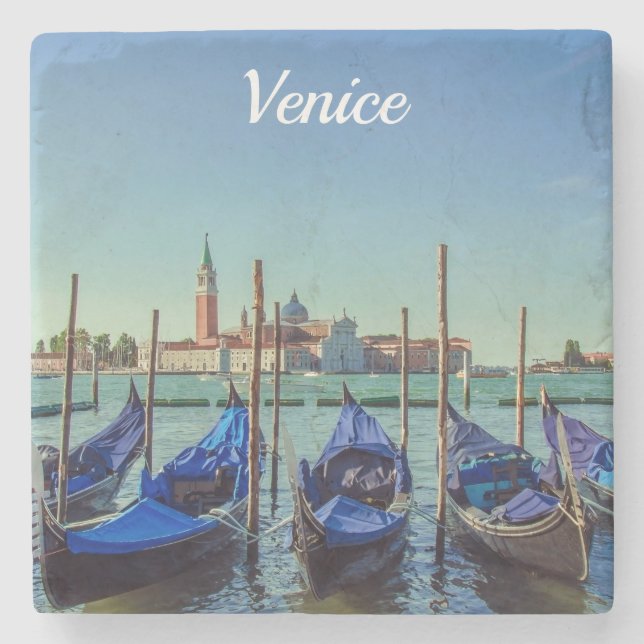 Gondeln in Venedig, Italien Steinuntersetzer (Vorderseite)