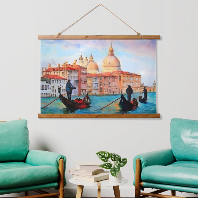 Gondeln von Venedig Wandteppich Mit Holzrahmen (Wohnzimmer)