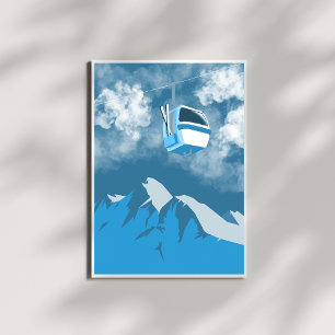 Gondola-Fahrt Skiberg Winter Gemälde Poster
