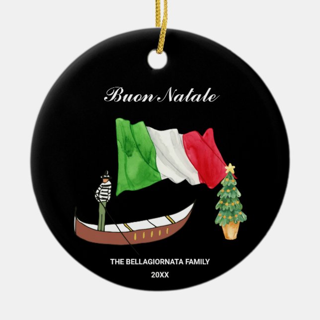 *~* Gondola Flag Italien Buon Natale Foto Weihnach Keramik Ornament (Vorne)