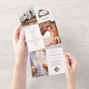 Gondola Monogram Wappen 3 Foto QR Code Hochzeit All In One Einladung