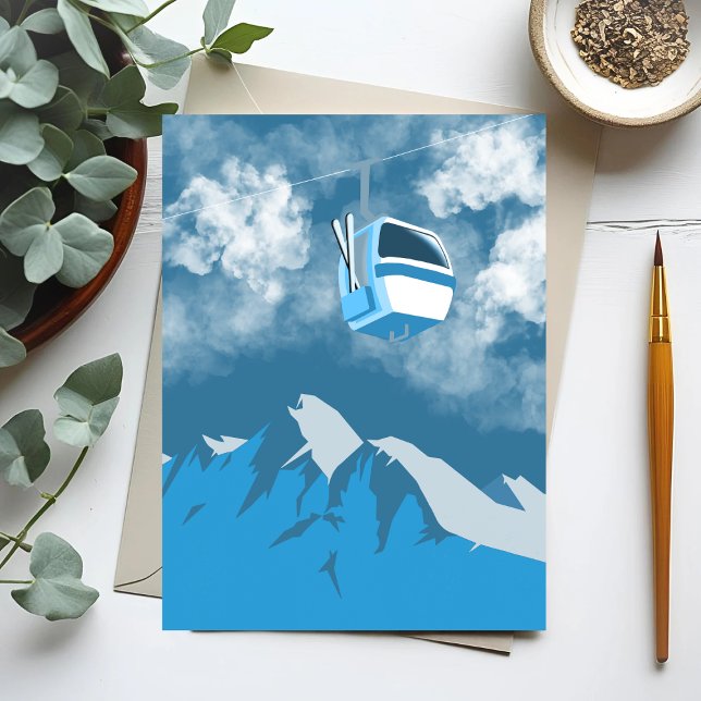 Gondola Ride | Wintergemälde im Skiberg Postkarte (Von Creator hochgeladen)