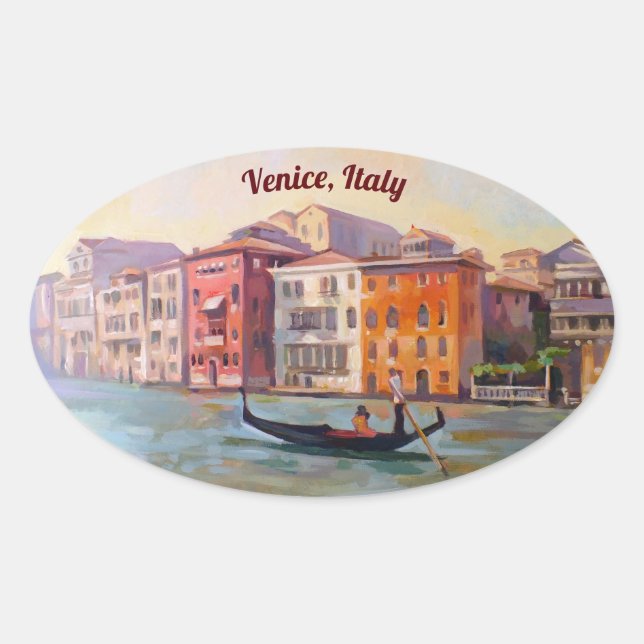 Gondolier am Canal Grande, Venedig, Italien Ovaler Aufkleber (Vorderseite)