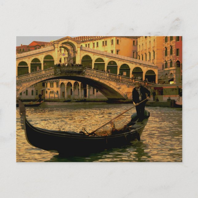 Gondolier und Rialto Bridge, Venedig Postkarte (Vorderseite)