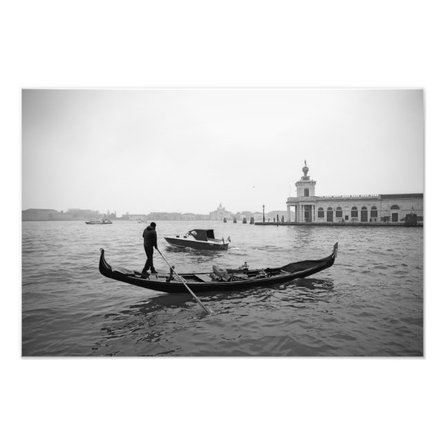 Gondolier Venice Italien Schwarzweißlandschaft P Fotodruck (Vorne)