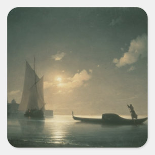 Gondoliere in Meer bis zum Nacht, 1843 Quadratischer Aufkleber