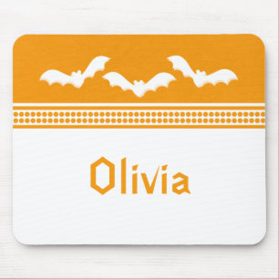Gone Batty Halloween Mousepad, Orange & White Mousepad