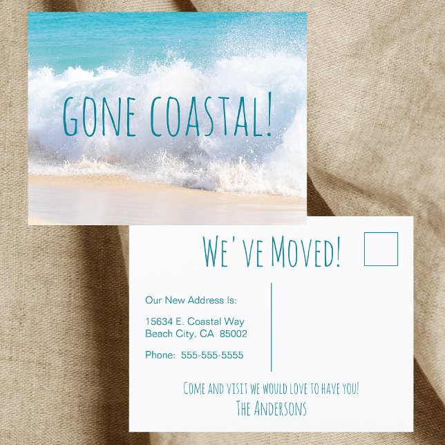 Gone Coast New Zuhause Wave on Beach Wasserfarbe Ankündigungspostkarte (Von Creator hochgeladen)