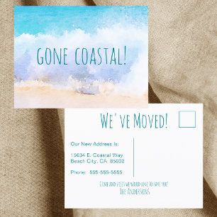 Gone Coastal Neues Zuhause-Welle am Strand Aquarel Ankündigungspostkarte