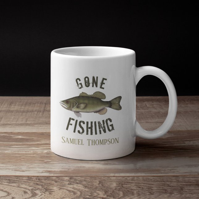 Gone Fish Bass Fish Modern Fisherman Coffee Kaffeetasse (Von Creator hochgeladen)