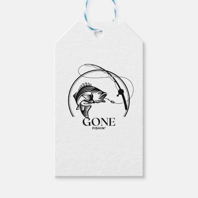 Gone Fishin' | Schwarz-Weiß  Geschenkanhänger (Vorderseite)