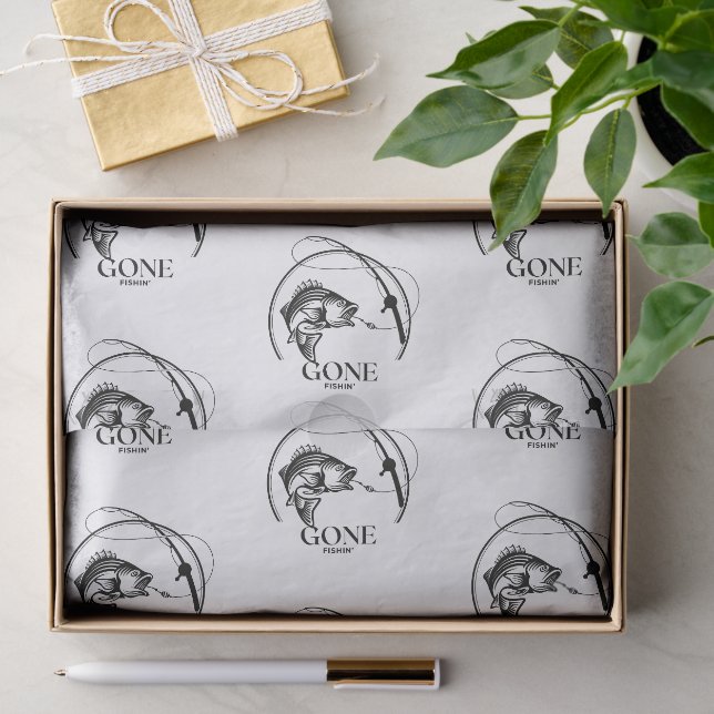 Gone Fishin' | Schwarz-Weiß  Seidenpapier (Geschenk)