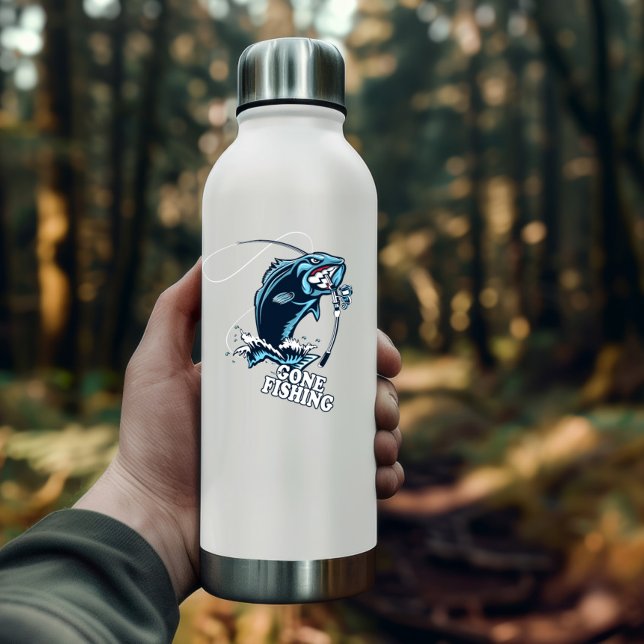 Gone Fishing Bass Blue Sticker | Die Aufkleber (Gone Fishing Bass Vinyl Sticker | Die-Cut Sticker by PiggyPrint Stickers.)