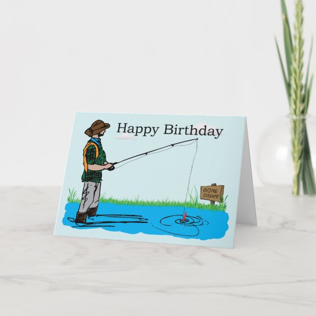 Gone Fishing Birthday Card Karte (Vorderseite)