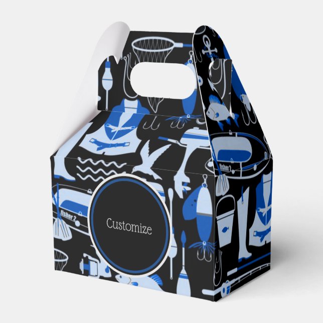 Gone Fishing Blue Muster Gable Geschenkschachtel (Vorderseite)