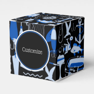 Gone Fishing Blue Pattern Cube Geschenkschachtel