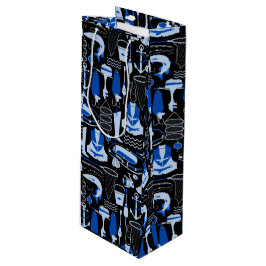 Gone Fishing Blue Pattern Geschenktüte Für Weinflaschen