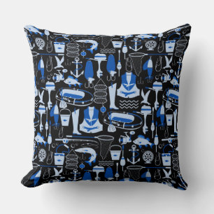 Gone Fishing Blue Pattern Kissen