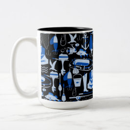 Gone Fishing Blue Pattern Zweifarbige Tasse