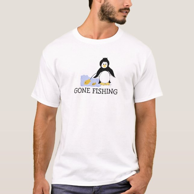 Gone Fishing Cool Pinguin T-Shirt (Vorderseite)